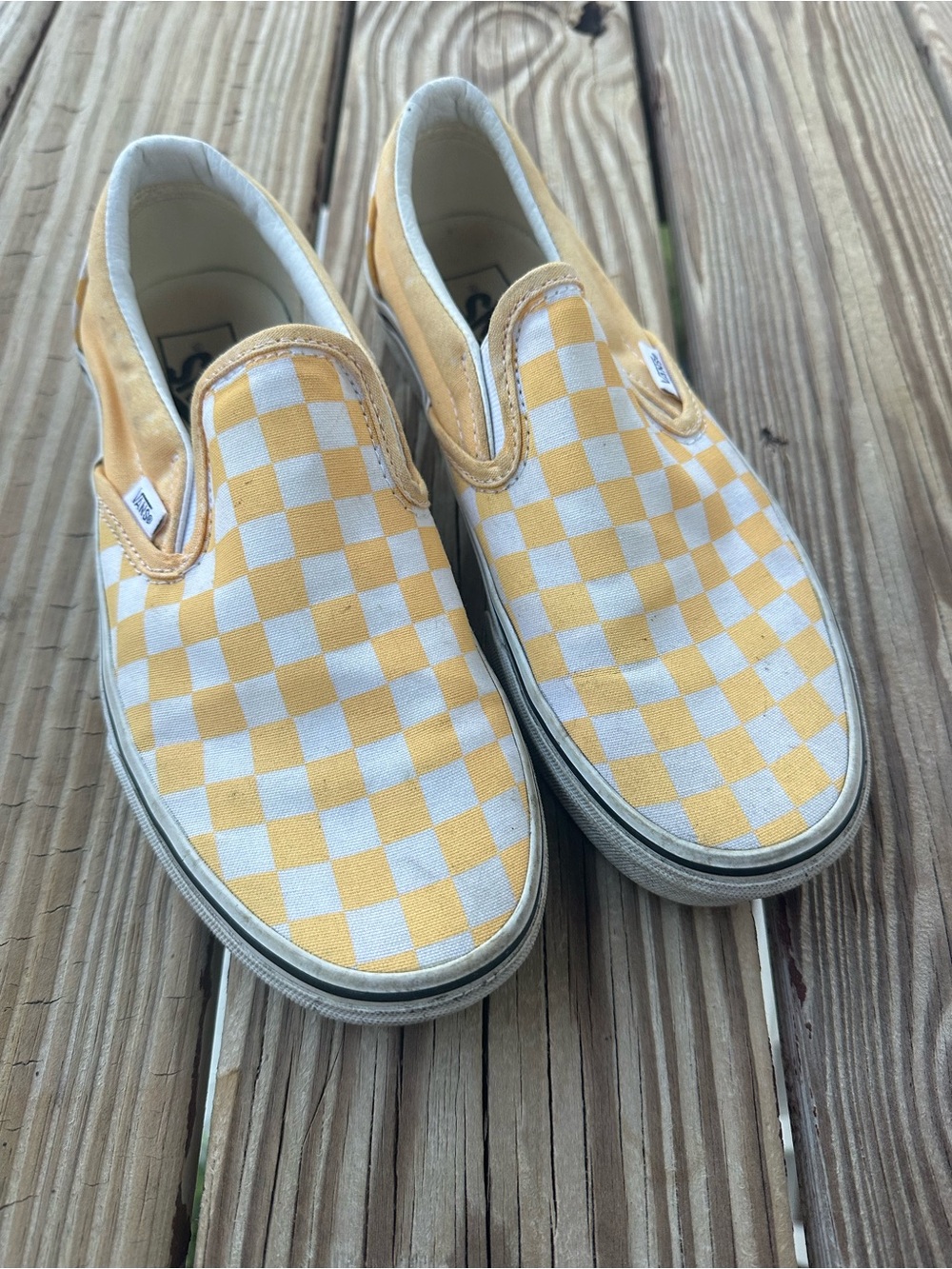 Vans Kids Checkerboard Slip-On Sneakers in Yellow and White - Picture 1 of 5
